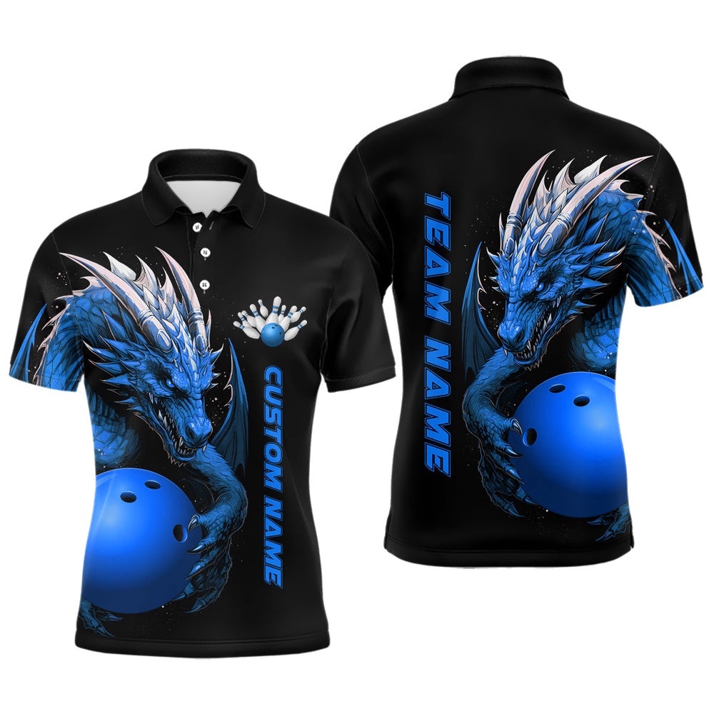 Custom Blue Dragon Men Bowling Polo Shirts Team Bowling Polo Shirt Bowling Apparel For Bowler, Personalized Bowling Team Shirt Custom Blue Dragon Men Bowling Polo Shirts Team Bowling Polo Shirt Bowling Apparel For Bowler, Personalized Bowling Team Shirt