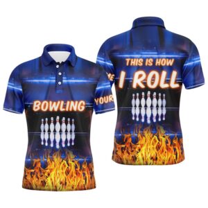 Custom Blue Flame Bowling Polo Shirts For&hellip;