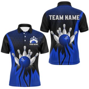 Custom Blue Flame Bowling Polo Shirts For&hellip;