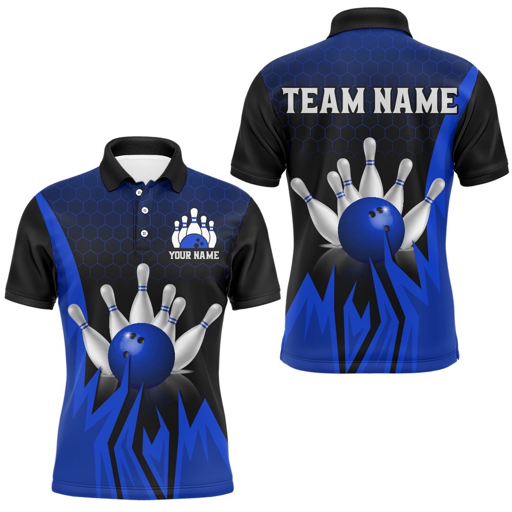 Custom Blue Flame Bowling Polo Shirts For Men & Women Bowling Team Polo Shirt, Personalized Bowling Team Shirt Custom Blue Flame Bowling Polo Shirts For Men & Women Bowling Team Polo Shirt, Personalized Bowling Team Shirt