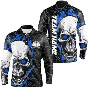 Custom Blue Flame Skull Bowling Shirts For&hellip;