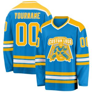 Custom Blue Gold White Hockey Jersey, New&hellip;