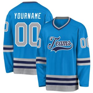 Custom Blue Gray Navy Hockey Jersey, New&hellip;