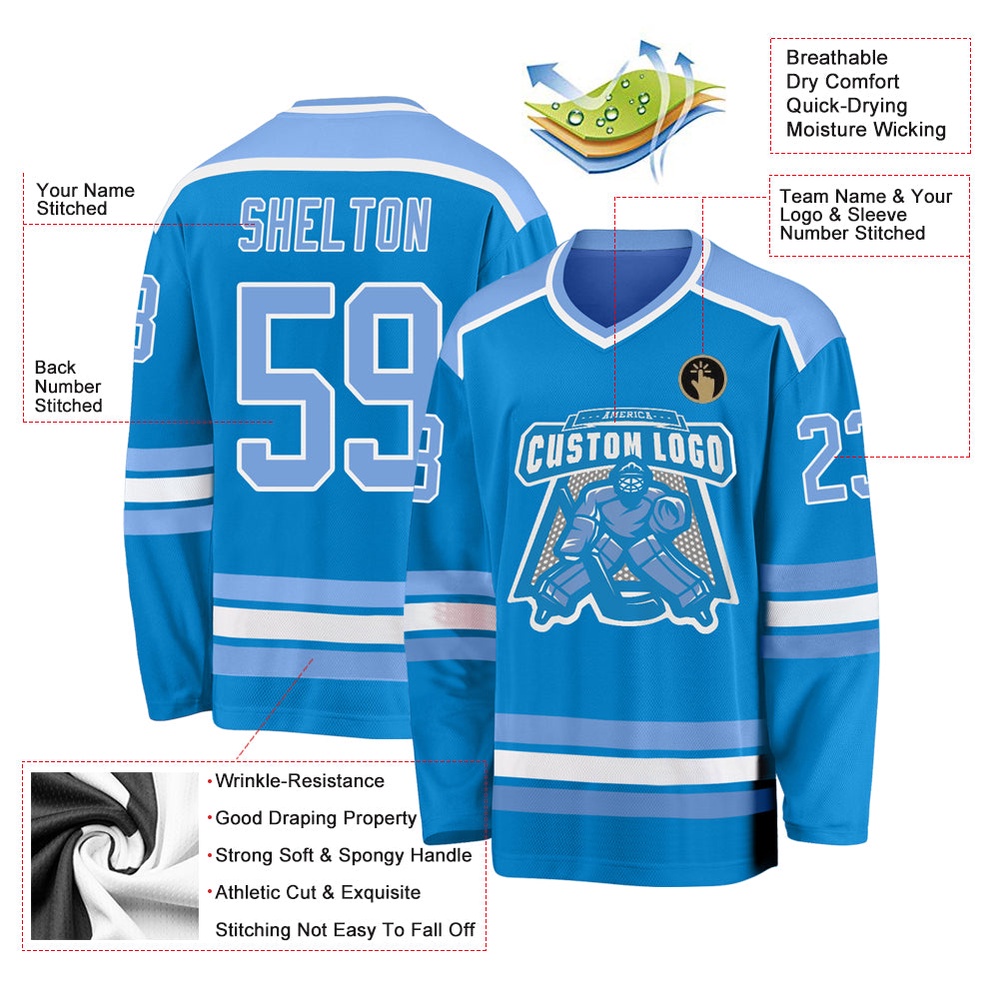 Custom Blue Light Blue White Hockey Jersey, New Hockey Jersey, Personali Sport Team Jersey Shirt