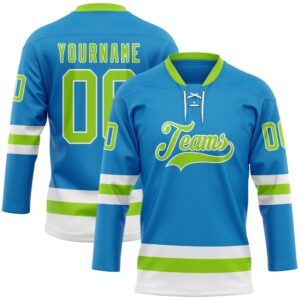 Custom Blue Neon Green White Hockey Lace&hellip;