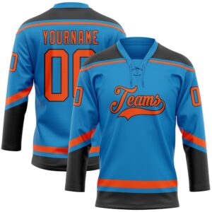 Custom Blue Orange Black Hockey Lace Neck&hellip;