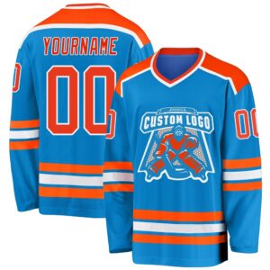 Custom Blue Orange White Hockey Jersey, New&hellip;