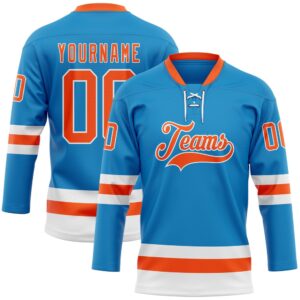 Custom Blue Orange White Hockey Lace Neck&hellip;
