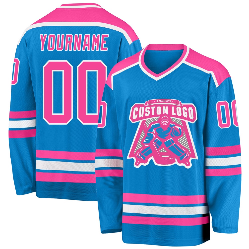 Custom Blue Pink White Hockey Jersey, New Hockey Jersey, Personali Sport Team Jersey Shirt