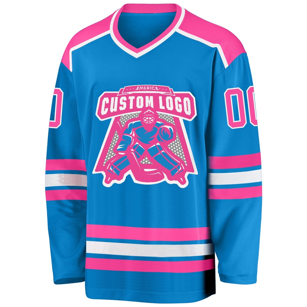 Custom Blue Pink White Hockey Jersey, New Hockey Jersey, Personali Sport Team Jersey Shirt