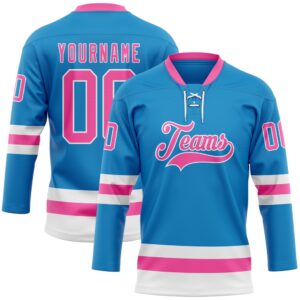 Custom Blue Pink White Hockey Lace Neck&hellip;