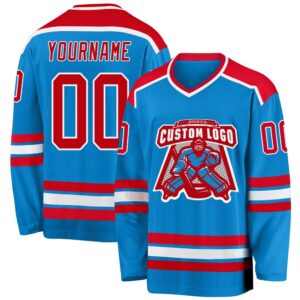 Custom Blue Red White Hockey Jersey, New&hellip;