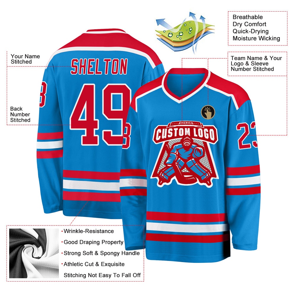Custom Blue Red White Hockey Jersey, New Hockey Jersey, Personali Sport Team Jersey Shirt