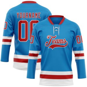 Custom Blue Red White Hockey Lace Neck&hellip;