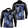 Custom Blue Flame Skull Bowling Shirts For Men, Bowling Team Long Sleeve Bowling Shirts, Personalized Bowling Team Shirt Custom Blue Flame Skull Bowling Shirts For Men, Bowling Team Long Sleeve Bowling Shirts, Personalized Bowling Team Shirt