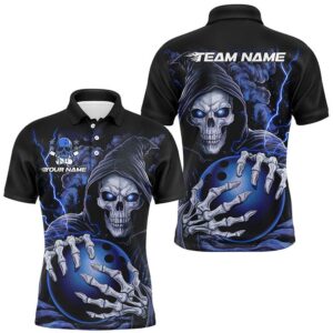 Custom Blue Skull Bowling Polo Shirts For&hellip;
