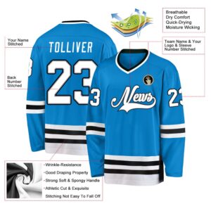 Custom Blue White Black Hockey Jersey, New&hellip;