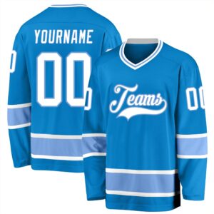 Custom Blue White Light Blue Hockey Jersey,&hellip;