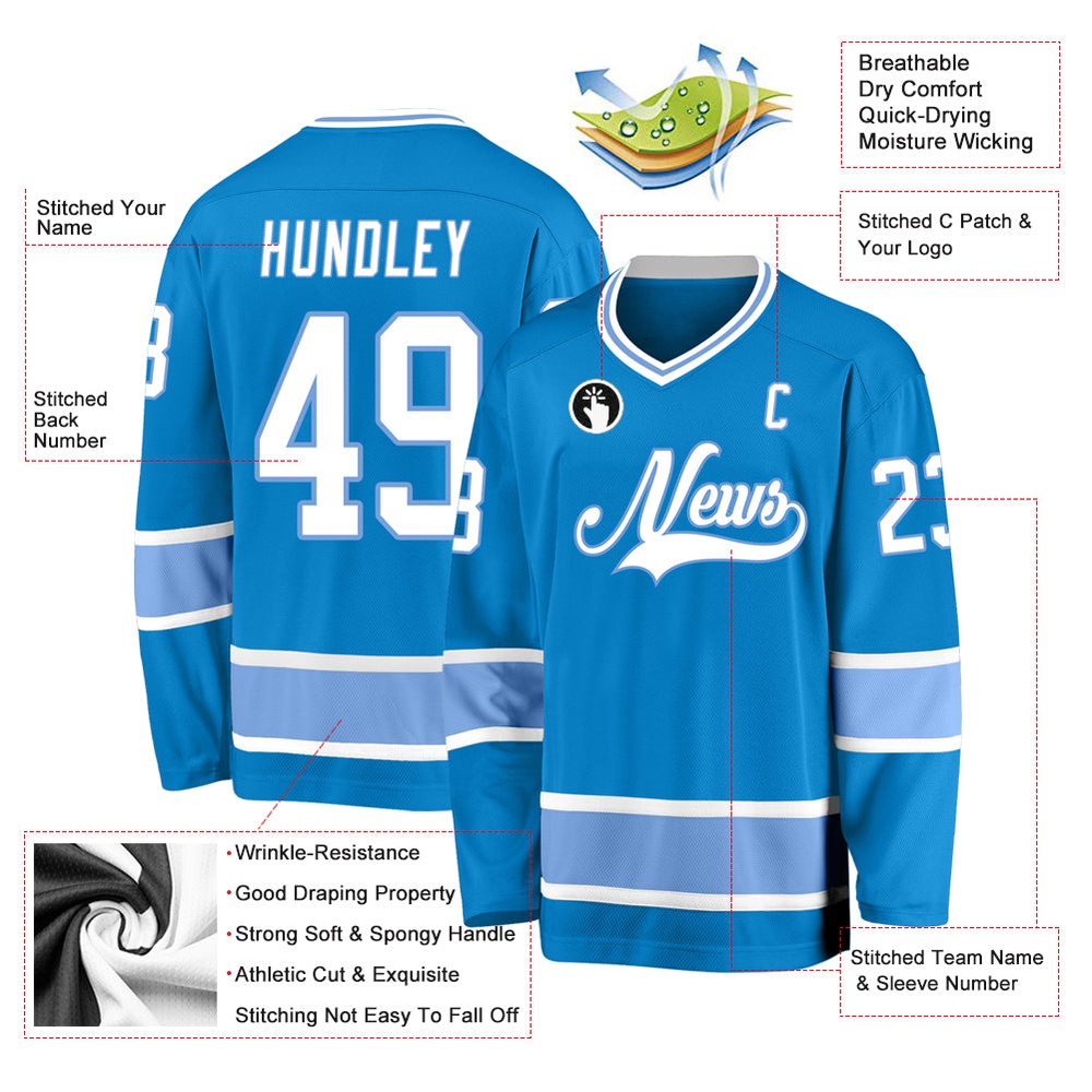 Custom Blue White Light Blue Hockey Jersey, New Hockey Jersey, Personali Sport Team Jersey Shirt