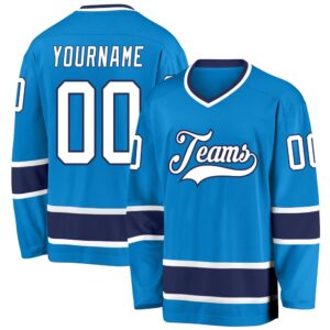 Custom Blue White Navy Hockey Jersey, New&hellip;