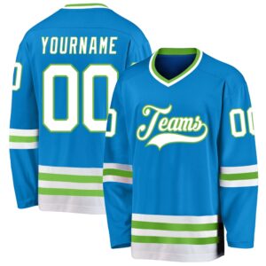 Custom Blue White Neon Green Hockey Jersey,&hellip;