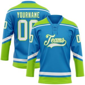 Custom Blue White Neon Green Hockey Lace&hellip;