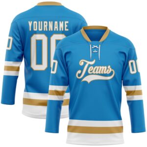 Custom Blue White Old Gold Hockey Lace&hellip;
