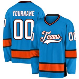 Custom Blue White Orange Hockey Jersey, New&hellip;