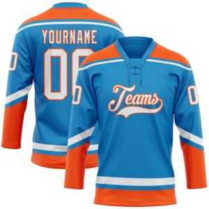 Custom Blue White Orange Hockey Lace Neck&hellip;