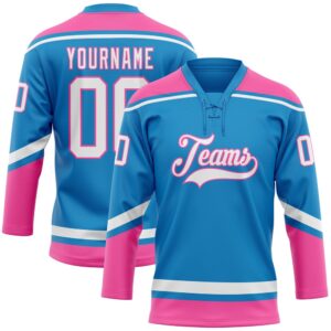Custom Blue White Pink Hockey Lace Neck&hellip;