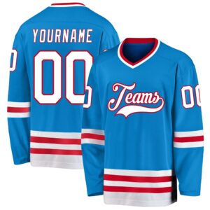 Custom Blue White Red Hockey Jersey, New&hellip;