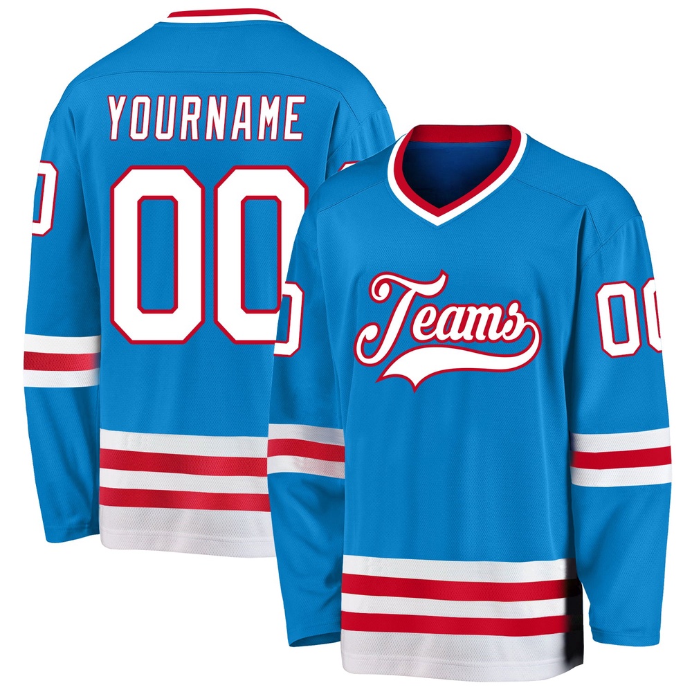 Custom Blue White Red Hockey Jersey, New Hockey Jersey, Personali Sport Team Jersey Shirt