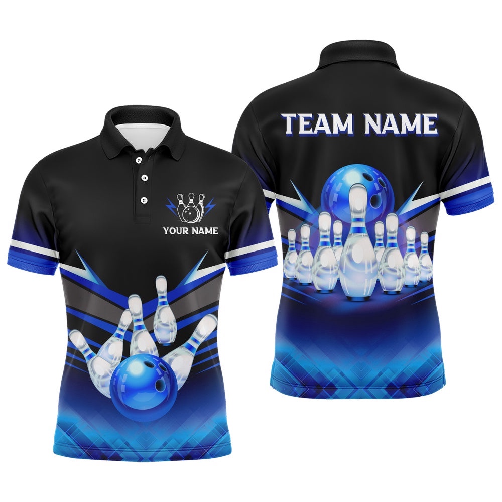 Custom Bowling League Shirt Blue Bowling Polo Shirt For Men Bowling Polo Shirt Team, Personalized Bowling Team Shirt