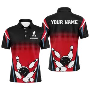 Custom Bowling Polo Shirt Black&Red Bowling Polo&hellip;