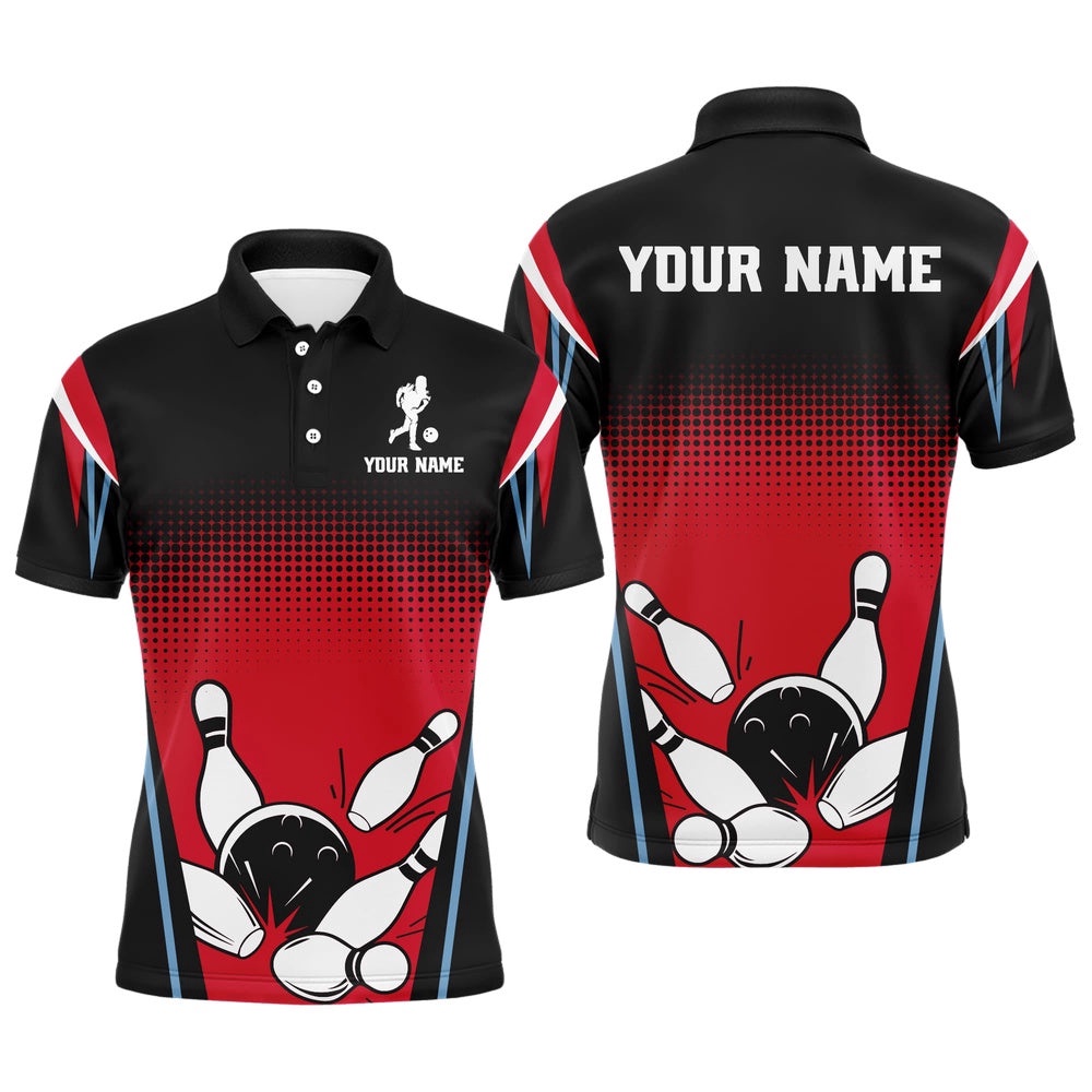 Custom Bowling Polo Shirt Black&Red Bowling Polo Shirt For Men Custom Bowling Team Shirts, Personalized Bowling Team Shirt