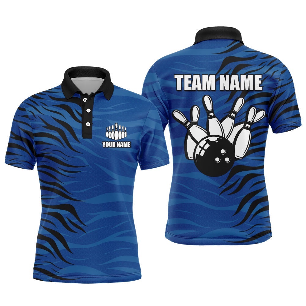 Custom Bowling Polo Shirt Blue Bowling Polo Shirt For Men Bowling League Shirt, Personalized Bowling Team Shirt