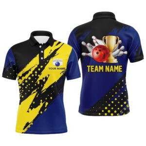 Custom Bowling Polo Shirt For Men Black&Blue&hellip;
