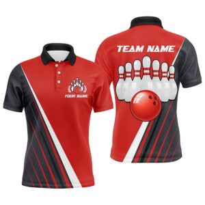 Custom Bowling Polo Shirt For Men Red&Black&hellip;