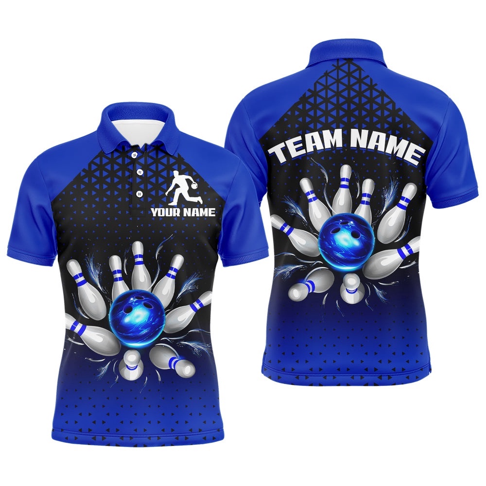 Custom Bowling Polo Shirts For Men And Women Blue Bowling Team Polo Shirt Unisex, Personalized Bowling Team Shirt