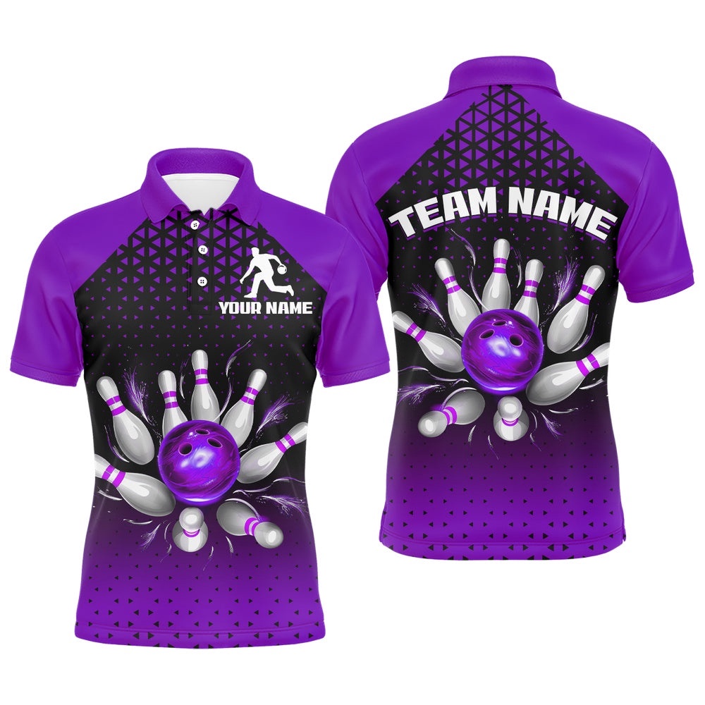 Custom Bowling Polo Shirts For Men And Women Purple Bowling Team Polo Shirt Unisex, Personalized Bowling Team Shirt