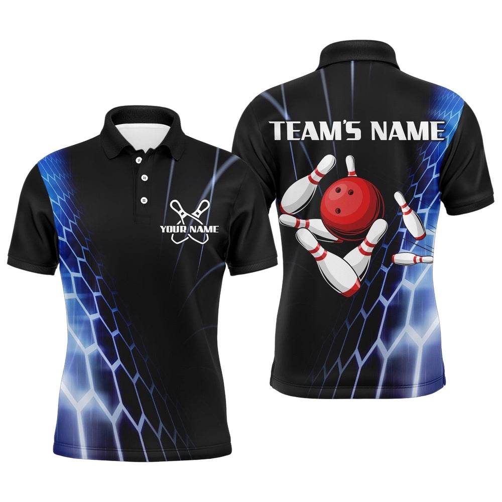 Custom Bowling Polo Shirts For Men Vintage Bowling Polo Shirt Black Bowling Team League Shirts, Personalized Bowling Team Shirt