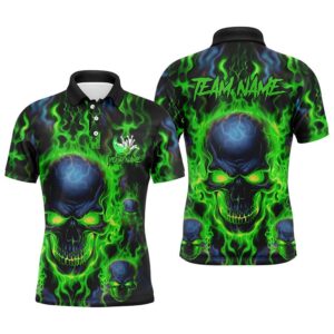 Custom Bowling Polo Shirts Men Green Flame&hellip;