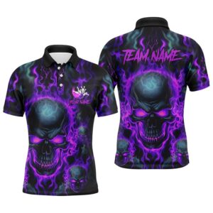 Custom Bowling Polo Shirts Men Purple Flame&hellip;