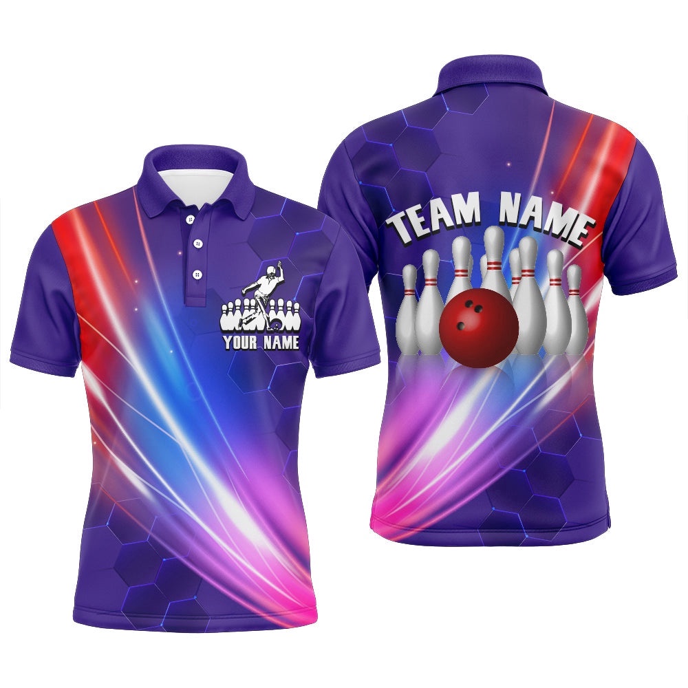Custom Bowling Shirt For Men Bowling Polo Shirt For Team Purple Bowling Polo Shirt, Personalized Bowling Team Shirt