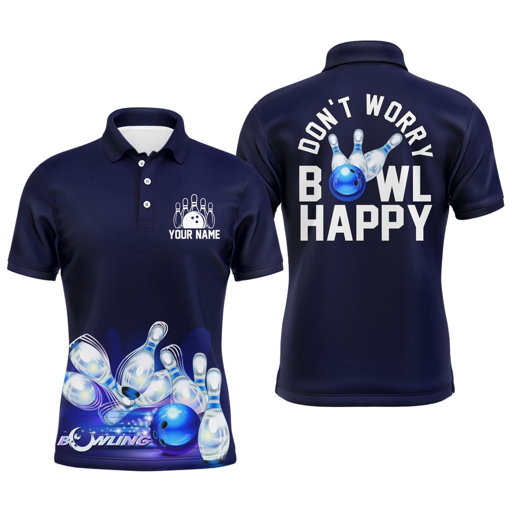 Custom Bowling Shirt For Men, Don’T Worry Bowl Happy, Blue Bowling Polo Polo Shirt Short Sleeve Bowlers, Personalized Bowling Team Shirt Custom Bowling Shirt For Men, Don’T Worry Bowl Happy, Blue Bowling Polo Polo Shirt Short Sleeve Bowlers, Personalized Bowling Team Shirt