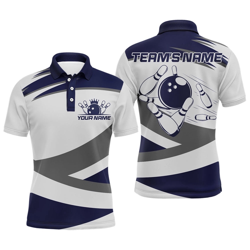 Custom Bowling Shirt For Men Navy & Grey Bowling Polo Shirt Bowling Team League Polo Shirt, Personalized Bowling Team Shirt