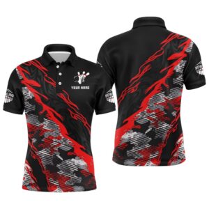 Custom Bowling Shirt For Men Red Camo&hellip;