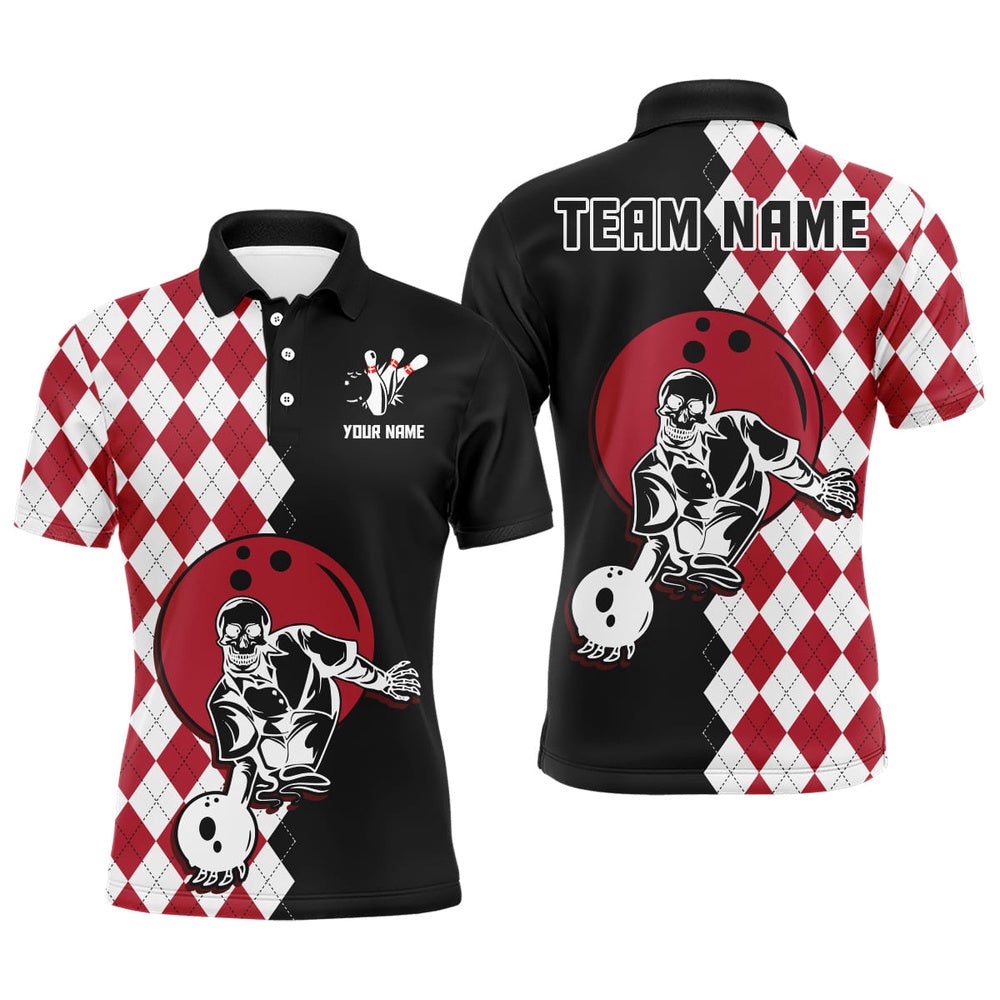 Custom Bowling Shirt For Men Skull Bowling Polo Shirt Bowling Team League Polo Shirt, Personalized Bowling Team Shirt