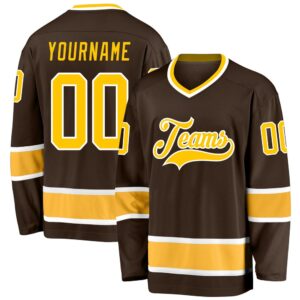 Custom Brown Gold White Hockey Jersey, New&hellip;