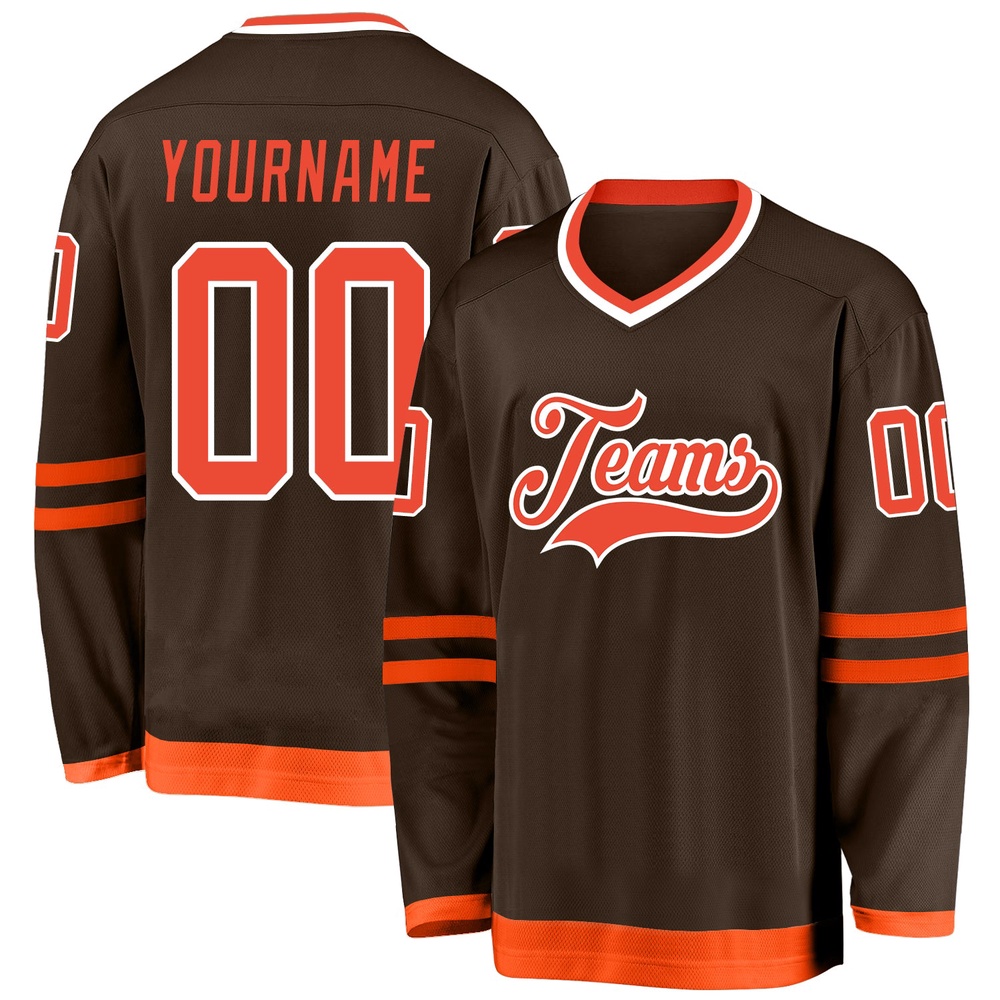 Custom Brown Orange White Hockey Jersey, New Hockey Jersey, Personali Sport Team Jersey Shirt